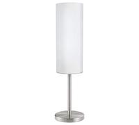 Eglo Lámpara de mesa Troy 3, lámpara de mista de noche de 1 bombilla, lámpara de noche de acero, color níquel mate, cristaL blanco satinado, zócalo E27, incl interruptor