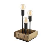 Eglo lámpara de mesa Wootton, iluminación de mesa de 3 luces vintage, luz de cabecera de madera en marrón y metal en negro, lámpara con interruptor, casquillo E27