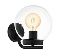 Eglo Lámpara de pared al aire libre Taverna, 1 Llama Luz externa Clásica, Lámpara de pared de acero galvanizado en negro y plástico en lámpara transparente, exterior con versión E27, IP44