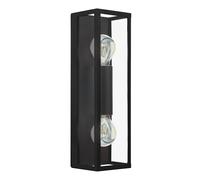 Eglo Lámpara de pared Amezola, 2 luces, estilo industrial vintage, interior, acero y vidrio, para salón, pasillo, baño, casquillo E27, IP44, color negro y transparente