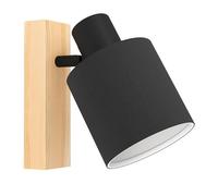 Eglo Lámpara de pared BatallaS, 1 lámpara de llama, escandal, foco de pared de madera, textiles y metal, lámpara de sala de estar en la naturaleza, negro, blanco, lámpara de dormitorio, lugar E27