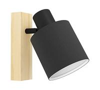 Eglo Lámpara de pared BatallaS, 1 lámpara de llama, escandal, foco de pared de madera, textiles y metal, lámpara de sala de estar en la naturaleza, negro, blanco, lámpara de dormitorio, lugar E27