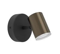 Eglo lámpara de pared Consuma 1, luz para baño con foco orientable, iluminación de dormitorio de metal negro y bronce, foco baño con casquillo GU10, IP44