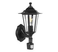 Eglo Lámpara de pared de exterior Laterna 4, luz de exterior de 1 foco con detector de movimiento, lámpara de pared de aluminio fundido y cristal, color negro, portalámparas E27, IP44