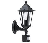 Eglo Lámpara de pared de exterior Laterna 4, luz de exterior de 1 foco con detector de movimiento, lámpara de pared de aluminio fundido y cristal, color negro, portalámparas E27, IP44