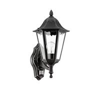 Eglo Lámpara de pared de exterior Navedo, lámpara de exterior de 1 foco incl detector de movimiento, aluminio fundido y cristal con sensor, color negro, plata-patina, portalámparas E27, IP44