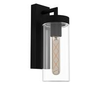 Eglo Lámpara de pared exterior Bovolone, lámpara de pared para exteriores | de una llama, fabricada en acero, color negro, vidrio transparente, casquillo E27, IP44