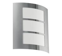 EGLO Lámpara de pared exterior City, lámpara exterior de una luz, aplique | de pared de acero inoxidable en plata, plástico blanco, casquillo E27, IP44