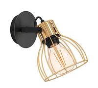 Eglo lámpara de pared interior Sambatello, iluminación con casquillo, luz industrial metálica en negro y latón para pasillo y salón, E27