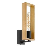 Eglo lámpara de pared Littleton, lámpara de pared vintage de 1 foco en diseño industrial, lámpara retro de acero y madera, color negro, marrón, portalámparas E27, certificado FSC