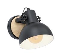 Eglo Lámpara de Pared Lubenham, aplique vintage de 1 luz con diseño industrial, foco retro de pared en acero y madera, color: negro y marrón, casquillo: E27