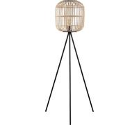 Eglo Lámpara de pie Bordesley, vintage, nature, boho, hygge, lámpara de salón de acero en negro y madera en colores naturales, con interruptor de paso, casquillo E27
