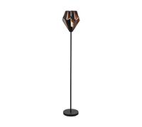 Eglo Lámpara de pie Carlton 1, luz LED de 1 llama, lámpara de pie de acero retro, color negro, cobre, portalámparas E27