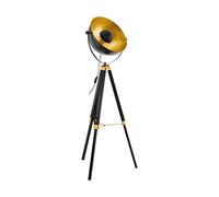 EGLO Lámpara de pie Covaleda, industrial, vintage, lámpara de pie de madera y acero, lámpara de sala de estar en negro, dorado y latón, lámpara con interruptor, casquillo E27