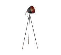 Eglo Lámpara de pie de trípode Chester, lámpara vintage de pie de 1 foco, lamparilla de pie de acero, color negro, cobre, portalámparas E27, incl interruptor de tracción
