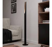 EGLO LED Barbotto Lámpara de pie elegante, lámpara esquinera, de pie de acero negro y madera natural, lámpara para salón, blanco cálido, 137 cm