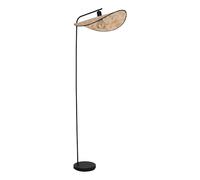 Eglo Lámpara de pie Marywell, iluminación de suelo estilo boho, luz para salón con pantalla de bambú, foco de metal negro y madera marrón, con interruptor de pie, casquillo E27
