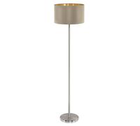 Eglo lámpara de pie Maserlo, lámpara de pie textil de 1 luz, lámpara de pie de acero y tela, color: níquel mate, topo, dorado, casquillo: E27, incl. interruptor de pie