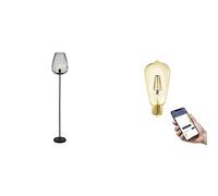 Eglo Lámpara de pie Newtown, Lámpara de pie vintage in ombilla LED E27 Smart Home connect.z en diseño retro, lámpara regulable de acero en negro, interruptor de pie, blanco cálido