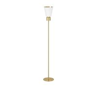 Eglo Lámpara de pie Oneda, proyector de techo minimalista, luz esquinera de metal en latón cepillado y textil en blanco, luminaria para sala, reflector con casquillo E27