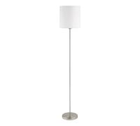 Eglo Lámpara de pie Pasteri, lámpara salón textil de 1 foco, lámpara de pie de acero y tela, color níquel mate, blanco, portalámparas E27, incl interruptor de pie