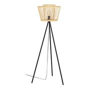 EGLO lámpara de pie trípode Hykeham, luminaria de madera al natural y metal en negro, iluminador trípode de estilo Boho, luz de bambú para sala con casquillo E27