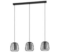 Eglo lámpara de suspensión Floresta, iluminación colgante de 3 luces, luz | de metal en negro y vidrio ahumado en negro-transparente, lámpara de salón, casquillo E27