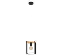 Eglo lámpara de suspensión Libertad, iluminación colgante de 1 luz, luz de metal en negro y madera al natural, lámpara de salón colgante, casquillo E27