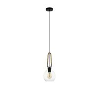 Eglo lámpara de suspensión Roding, iluminación colgante de 1 luzvintage, luz colgante de vidrio en transparente, metal en negro y cuerda natural, casquillo E27