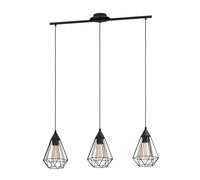 Eglo Lámpara de suspensión TARBES vintage en negro, lámpara colgada de comedor con 3 bombillas en estilo retro, lámpara suspendida de acero, lámpara colgante con casquillo E27