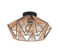 Eglo lámpara de techo Adwickle, luminaria natural en diseño vintage, pendiente de salón de textil en color natural y metal en negro, lámpara colgante con casquillo E27