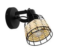 Eglo Lámpara de techo Anwick 1, lámpara de techo vintage de una luz, estilo boho, foco de techo de acero y ratán, lámpara para salón en negro y natural, lámpara para cocina, spot con casquillo E27