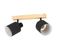 Eglo Lámpara de techo BatallaS, 2 Llama Luz Ficha, Scandi, Foco de techo Hecho de madera, Textiles y Metal, Lámpara de sala de estar y de dormitorio en la naturaleza, Negro, Blanco, E27