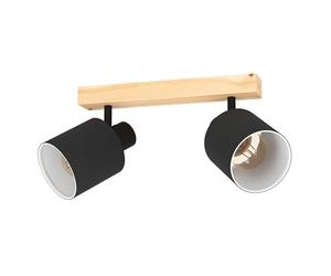 Eglo Lámpara de techo BatallaS, 2 Llama Luz Ficha, Scandi, Foco de techo Hecho de madera, Textiles y Metal, Lámpara de sala de estar y de dormitorio en la naturaleza, Negro, Blanco, E27