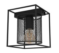 Eglo lámpara de techo Catterick, luminaria cuadrada, iluminador de sala de diseño industrial, luz de rejilla de metal en negro, iluminación con casquillo E27