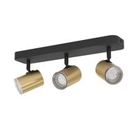 Eglo Lámpara de techo Consuma 1, barra con 3 focos, luz para baño, iluminación metálica negra y latón, foco con base GU10, IP44