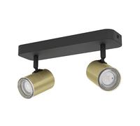 Eglo Lámpara de techo Consuma 1, barra de 2 focos, iluminación para baño, metal negro y latón, foco con base GU10, IP44