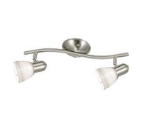 Eglo Lámpara de techo Dakar 1, lámpara de techo con 2 luces, foco de techo de acero, color: níquel mate, vidrio: vidrio esmerilado con técnica de frotado, blanco, casquillo: E14