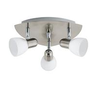 Eglo Lámpara de techo Enea, lámpara de techo con 3 luces, focos de metal en níquel mate, vidrio esmerilado blanco, lámpara para salón, focos con casquillo E14