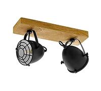 Eglo lámpara de techo Gatebeck, lámpara de techo vintage de 2 luces, estilo industrial y retro, foco de techo de acero negro y madera natural, lámpara para salón y cocina con casquillo E14