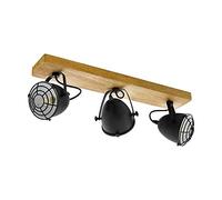 Eglo Lámpara de techo Gatebeck, lámpara de techo vintage de 3 luces, estilo industrial y retro, foco de techo de acero negro y madera natural, lámpara para salón y cocina con casquillo E14
