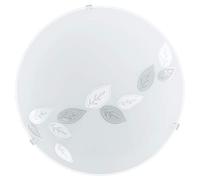Eglo Mars 1 plafón, 1 aplique de llama, plafón de acero, color: blanco, cristal: blanco satinado motivo hojas, portalámparas: E27