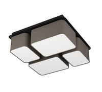 Eglo lámpara de techo Mordazo, iluminador de 4 luces de tela, candil para sala de textil en marrón antracita y metal en negro, iluminación indirecta de techo, casquillo E27