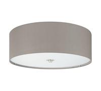 Eglo Lámpara de techo Pasteri, Lámpara de techo en tela de 3 focos, MateriaL acero, tela, vidrio, color níquel mate, pardo, portalámparas E27, diámetro 47,5 cm