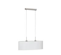 Eglo Lámpara de techo Pasteri, luz de techo textil de 2 focos, lámpara de techo ovalada de acero y tela, color níquel mate, blanco, portalámparas E27, L 75 cm