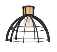 EGLO Lámpara de techo Stillington, luz de techo redonda de madera y acero en negro, lámpara de sala de estar en diseño vintage y retro, techo luminoso, zócalo E27, Ø 42 cm
