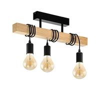 EGLO Lámpara de techo TOWNSHEND, lámpara de techo vintage con 3 bombillas de estilo industrial, lámpara de suspensión retro de acero y madera, color negro, marrón, casquillo E27