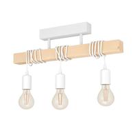 Eglo lámpara de techo Townshend, lámpara de techo vintage de 3 focos en diseño industrial, lámpara colgante retro de acero y madera, color blanco, marrón, portalámparas E27