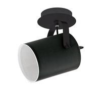 Eglo Lámpara de techo Villabate, lámpara de techo de una luz, clásica, foco | de techo de acero y textil, lámpara para salón en negro y blanco, lámpara para cocina, foco con casquillo E27