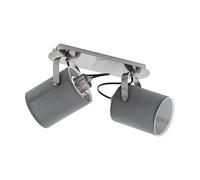 Eglo lámpara de techo Villabate, lámpara textil de techo de 2 luces, foco de techo de acero y tela, color: níquel mate, gris, casquillo: E27